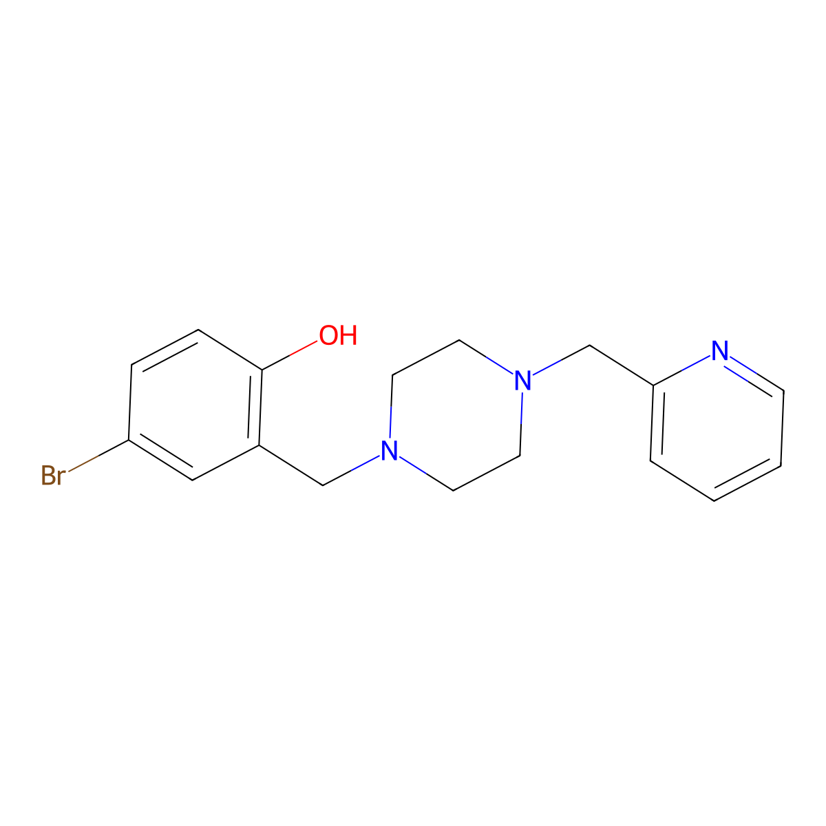 4-Bromo-2-({4-[(pyridin-2-yl)methyl]piperazin-1-yl}methyl)phenol molecular structure, CAS 6118-72-5