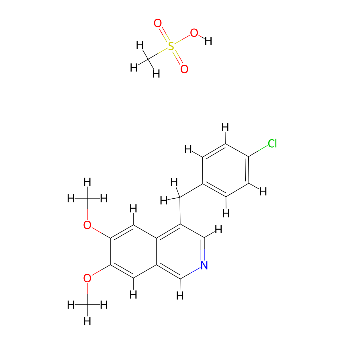 4-(p-Chlorobenzyl)-6,7-dimethoxyisoquinolinium methanesulphonate molecular structure, CAS 61189-88-6