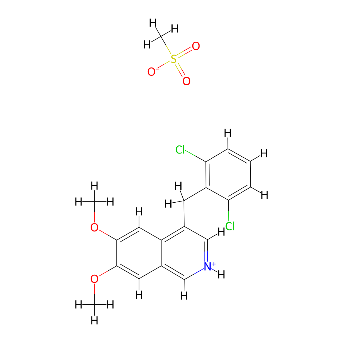 Isoquinoline, 4-(2,6-dichlorobenzyl)-6,7-dimethoxy-, methanesulfonate molecular structure, CAS 61189-90-0