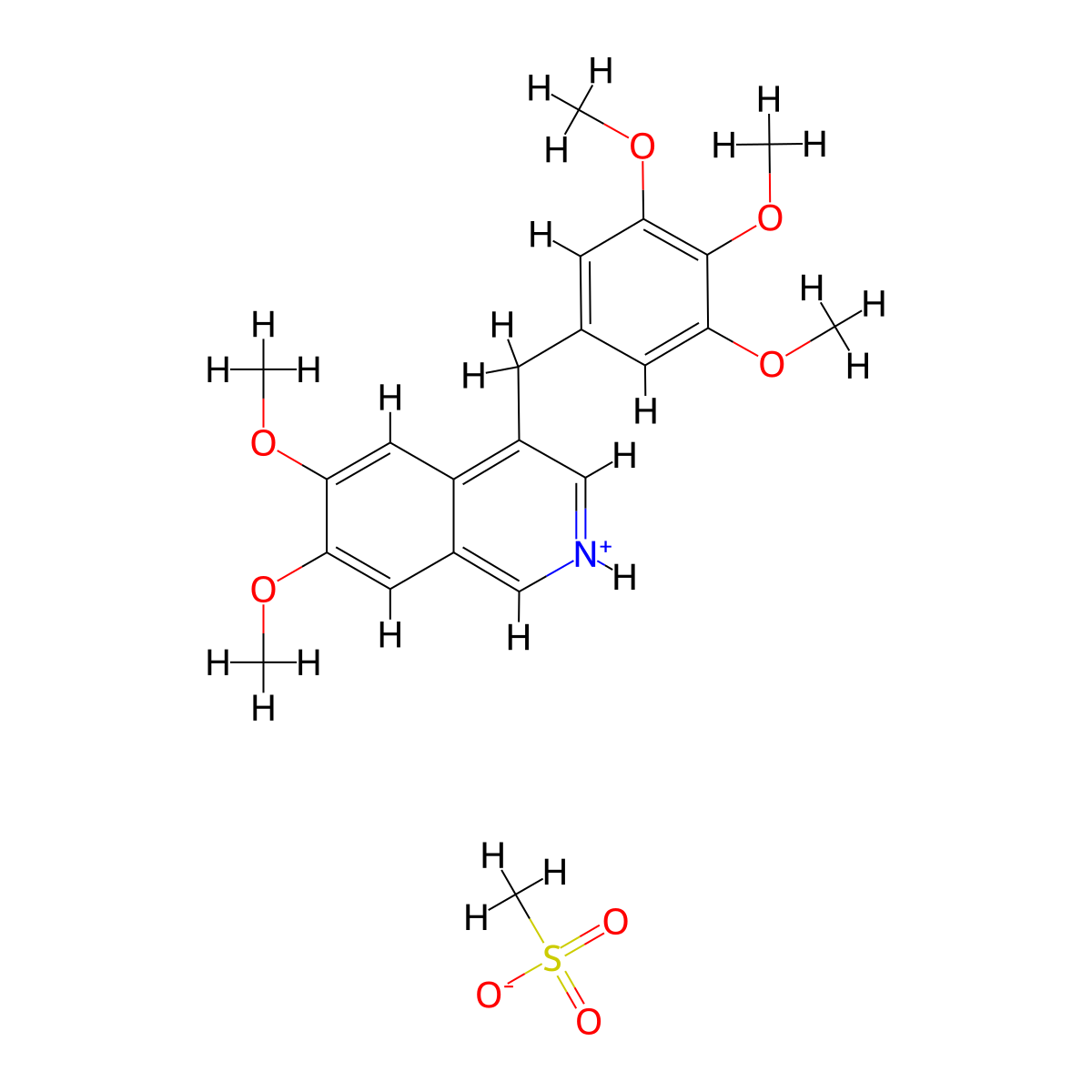 Isoquinoline, 6,7-dimethoxy-4-(3,4,5-trimethoxybenzyl)-, methanesulfonate molecular structure, CAS 61189-94-4
