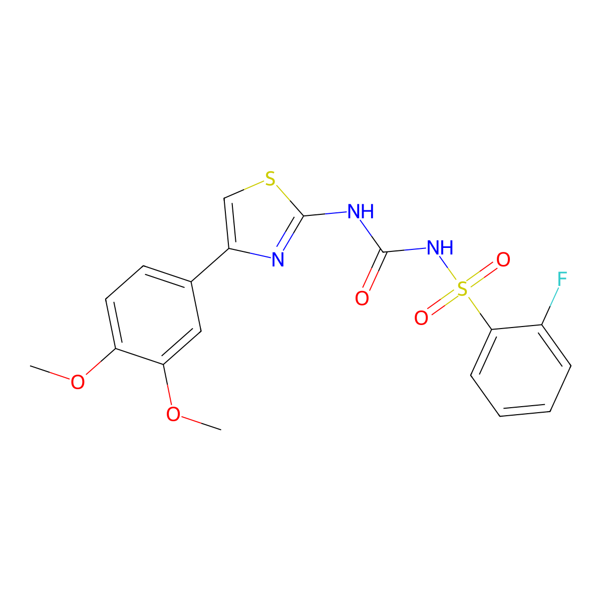 N-{[4-(3,4-Dimethoxyphenyl)-1,3-thiazol-2-yl]carbamoyl}-2-fluorobenzene-1-sulfonamide molecular structure, CAS 6119-32-0