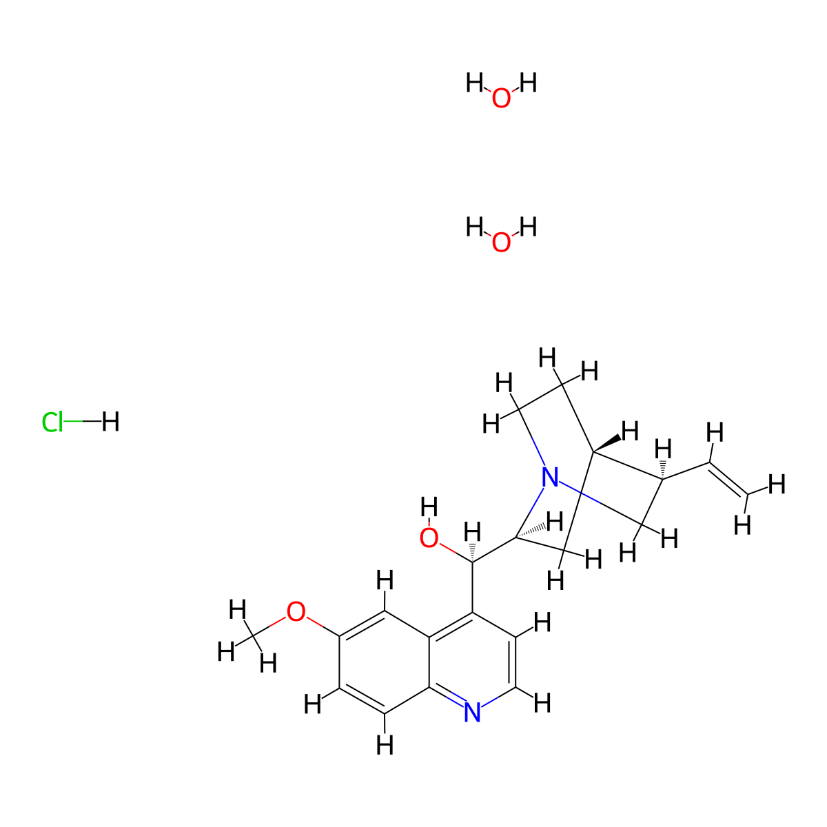 Quinine hydrochloride dihydrate molecular structure, CAS 6119-47-7