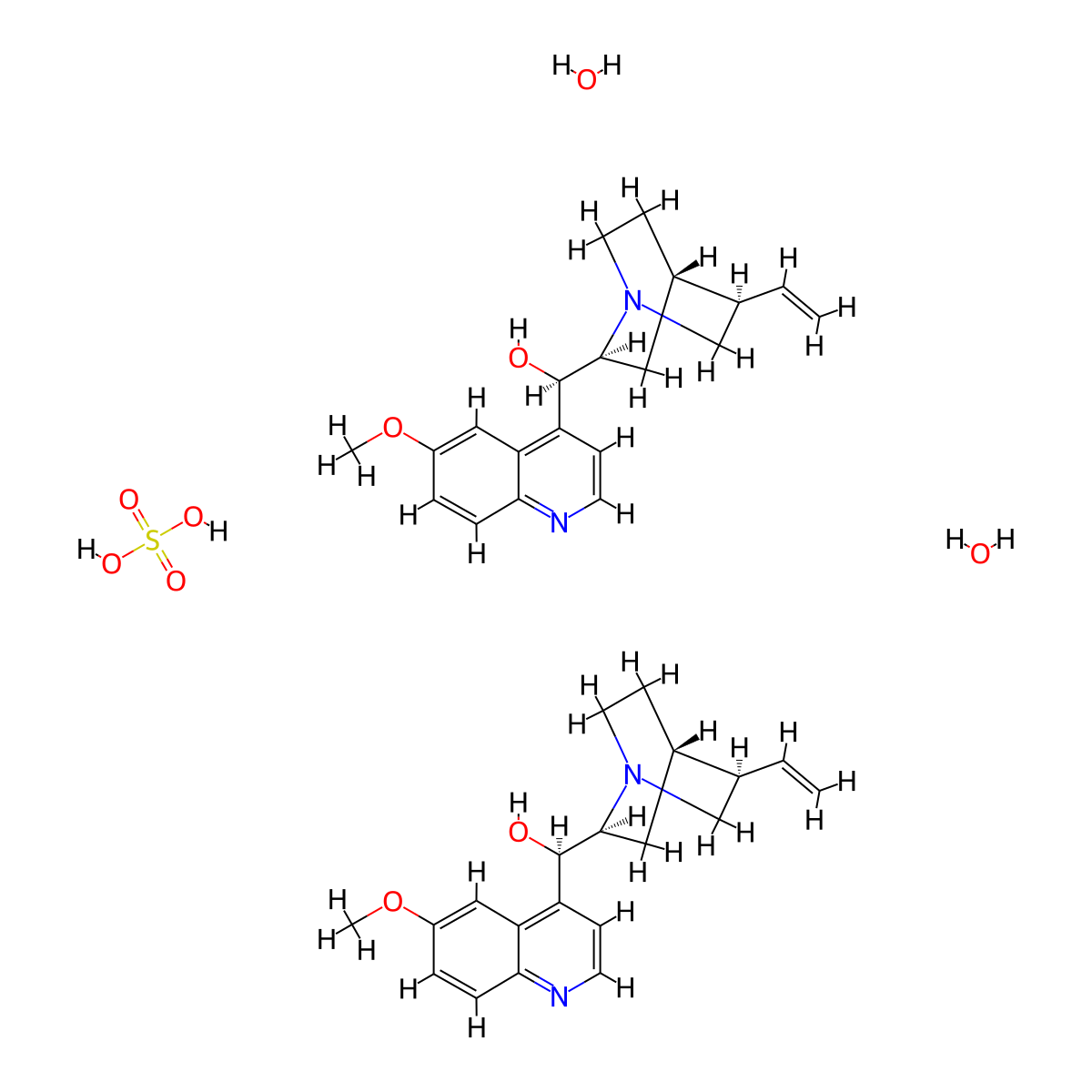 Quinine sulfate dihydrate molecular structure, CAS 6119-70-6