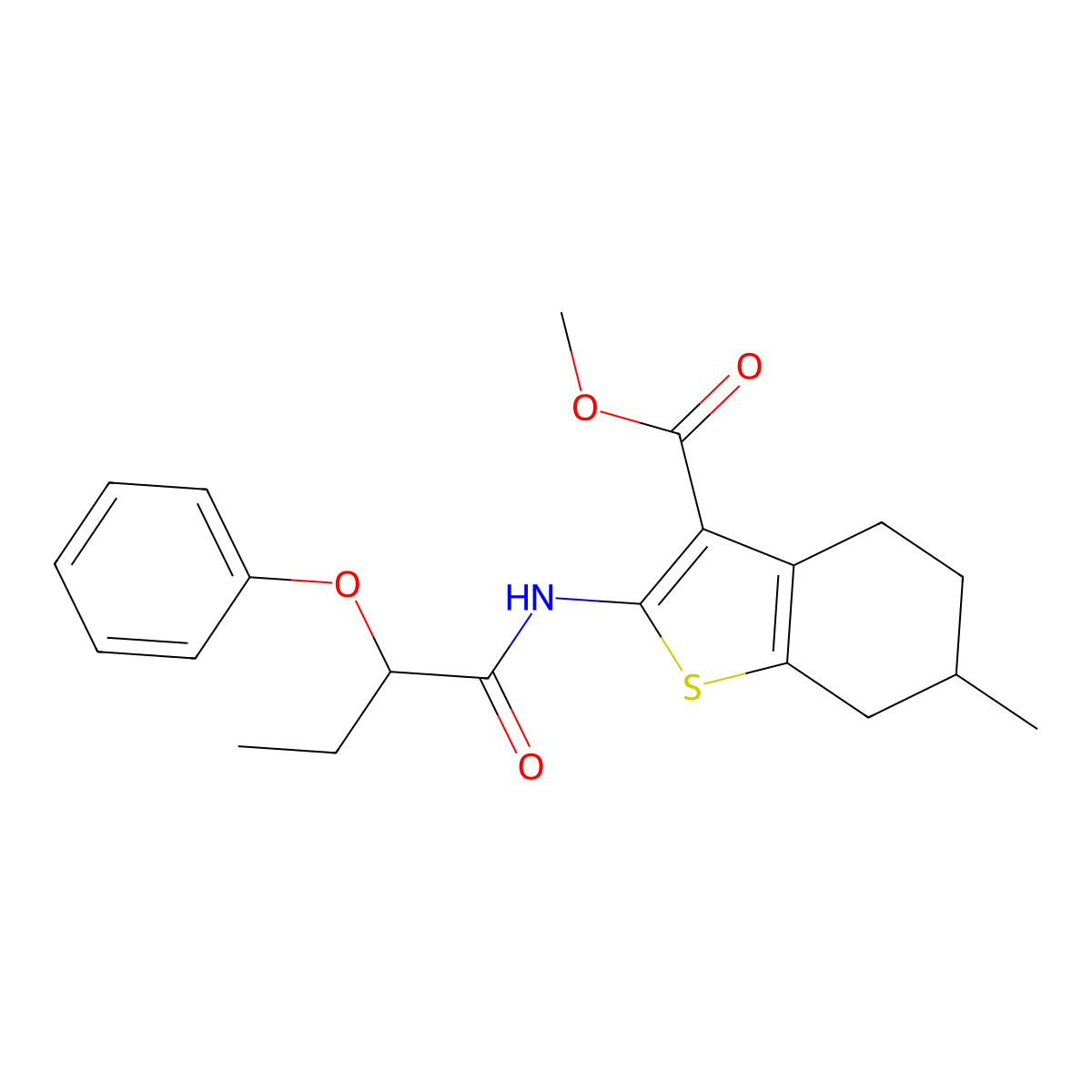 Methyl 6-methyl-2-[(2-phenoxybutanoyl)amino]-4,5,6,7-tetrahydro-1-benzothiophene-3-carboxylate molecular structure, CAS 6119-72-8