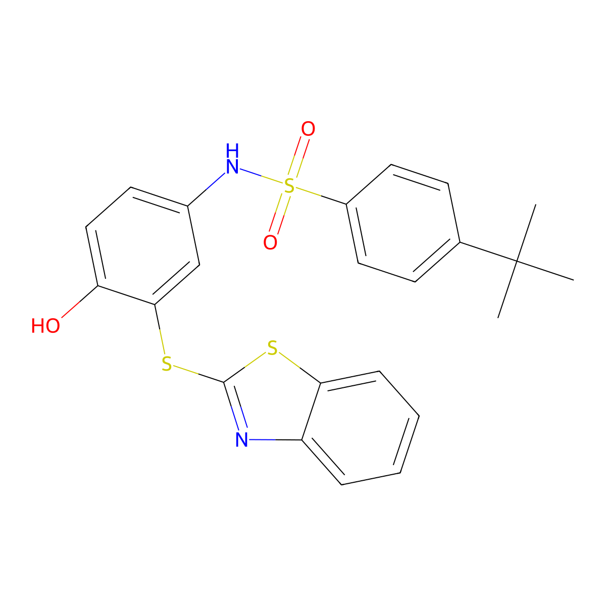N-[3-(1,3-benzothiazol-2-ylsulfanyl)-4-hydroxyphenyl]-4-tert-butylbenzenesulfonamide molecular structure, CAS 6119-93-3
