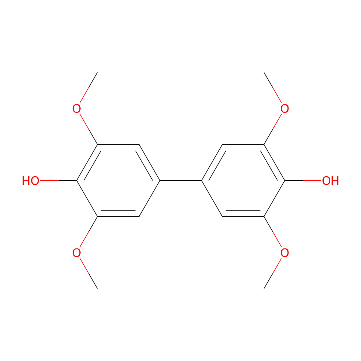 3,3',5,5'-Tetramethoxy(1,1'-biphenyl)-4,4'-diol molecular structure, CAS 612-69-1