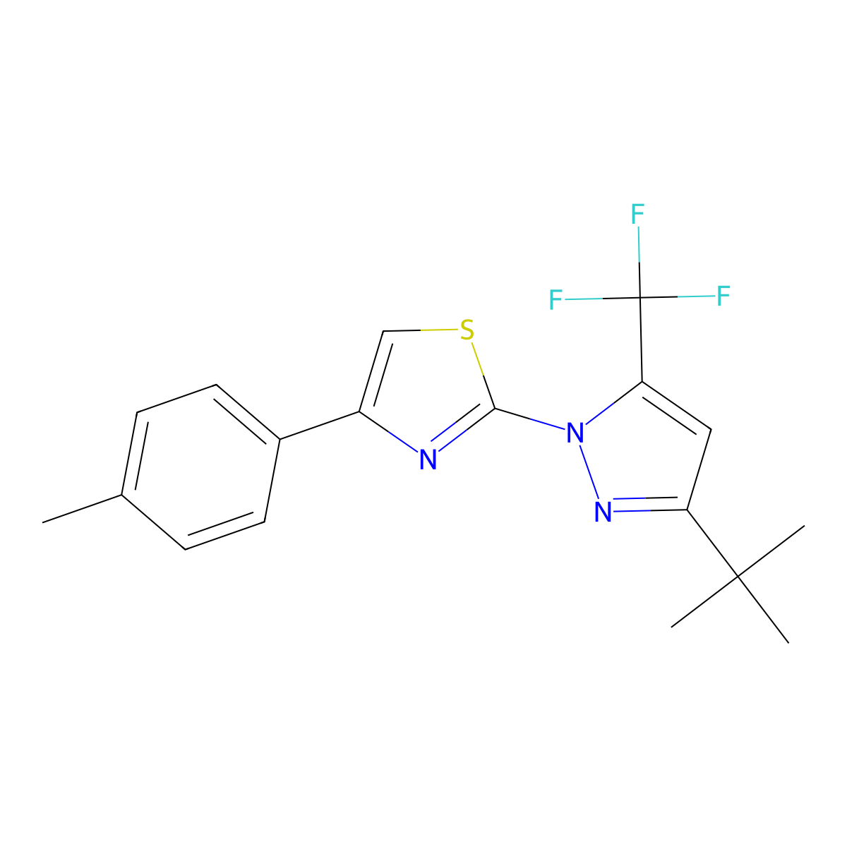2-[3-Tert-butyl-5-(trifluoromethyl)pyrazol-1-yl]-4-(4-methylphenyl)-1,3-thiazole molecular structure, CAS 6120-27-0