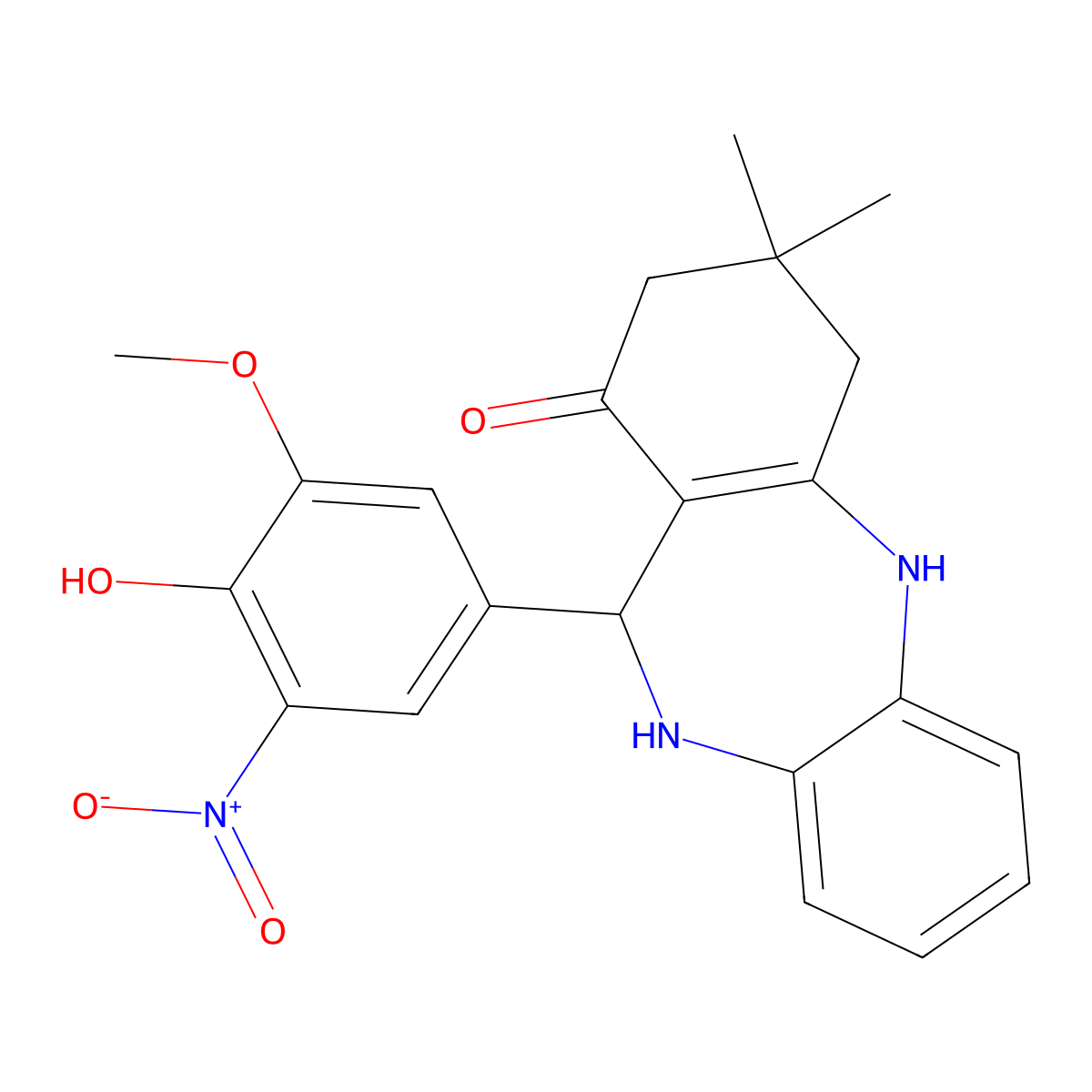 11-(4-hydroxy-3-methoxy-5-nitrophenyl)-3,3-dimethyl-2,3,4,5,10,11-hexahydro-1H-dibenzo[b,e][1,4]diazepin-1-one molecular structure, CAS 6120-85-0