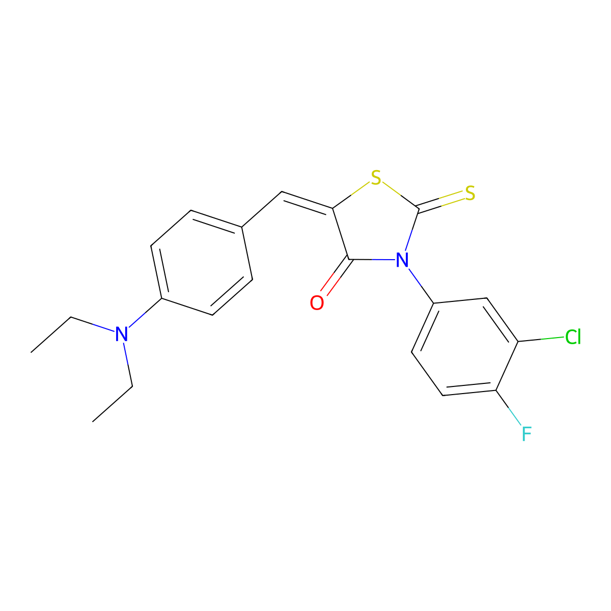 3-(3-Chloro-4-fluorophenyl)-5-{[4-(diethylamino)phenyl]methylidene}-2-sulfanylidene-1,3-thiazolidin-4-one molecular structure, CAS 6120-88-3
