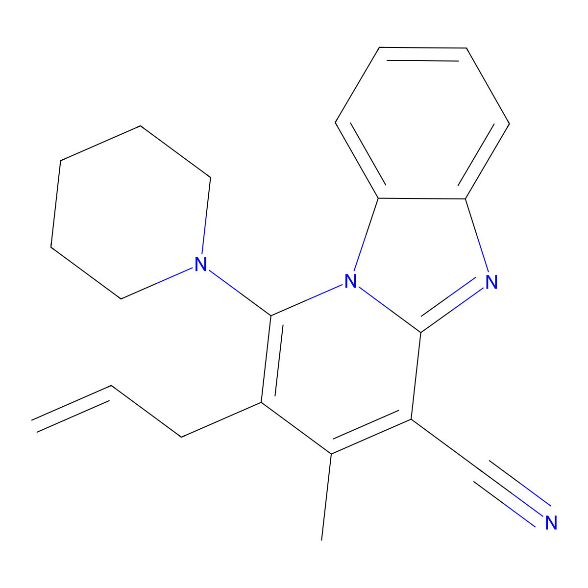 3-Methyl-1-piperidin-1-yl-2-prop-2-enylpyrido[1,2-a]benzimidazole-4-carbonitrile molecular structure, CAS 612037-38-4