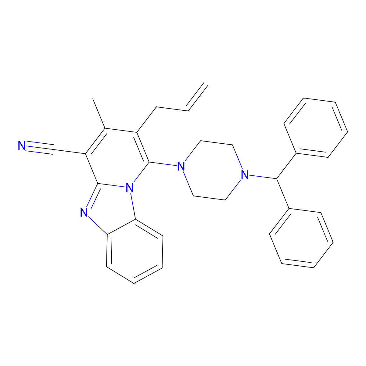 1-[4-(Diphenylmethyl)piperazin-1-yl]-3-methyl-2-(prop-2-en-1-yl)pyrido[1,2-a]benzimidazole-4-carbonitrile molecular structure, CAS 612037-39-5