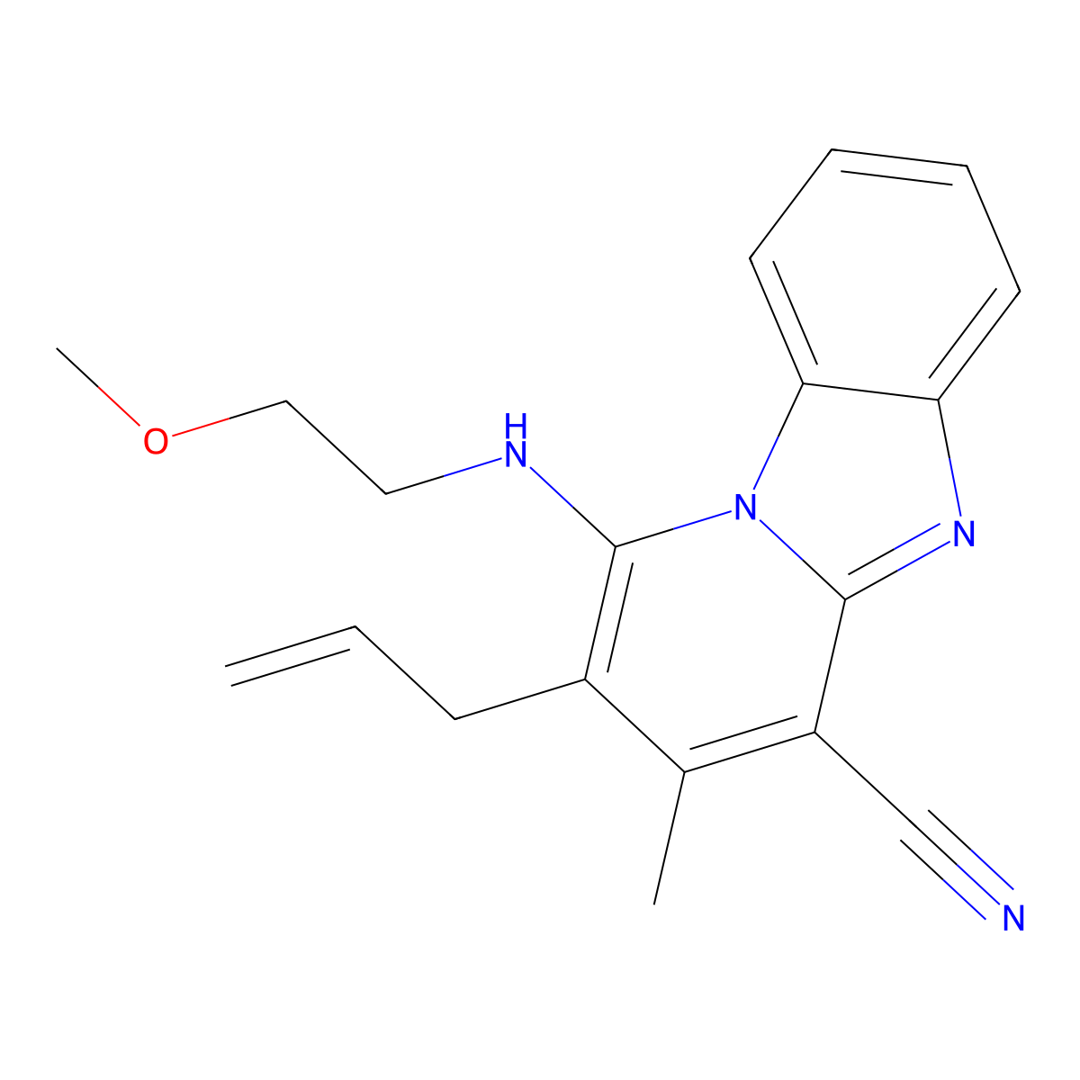 1-[(2-Methoxyethyl)amino]-3-methyl-2-(prop-2-en-1-yl)pyrido[1,2-a]benzimidazole-4-carbonitrile molecular structure, CAS 612037-49-7