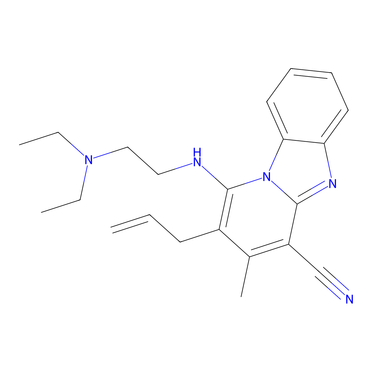 13-{[2-(Diethylamino)ethyl]amino}-11-methyl-12-(prop-2-en-1-yl)-1,8-diazatricyclo[7.4.0.0^{2,7}]trideca-2(7),3,5,8,10,12-hexaene-10-carbonitrile molecular structure, CAS 612037-51-1