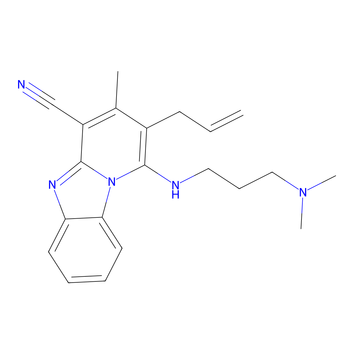 1-[3-(Dimethylamino)propylamino]-3-methyl-2-prop-2-enylpyrido[1,2-a]benzimidazole-4-carbonitrile molecular structure, CAS 612037-56-6