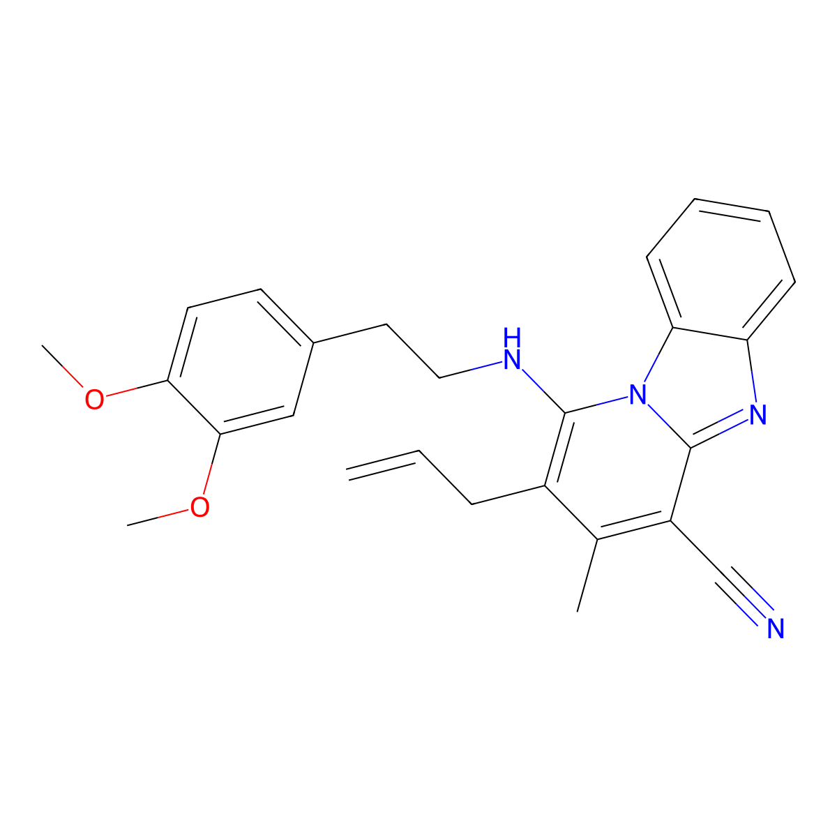 2-Allyl-1-{[2-(3,4-dimethoxyphenyl)ethyl]amino}-3-methylpyrido[1,2-a]benzimidazole-4-carbonitrile molecular structure, CAS 612037-58-8