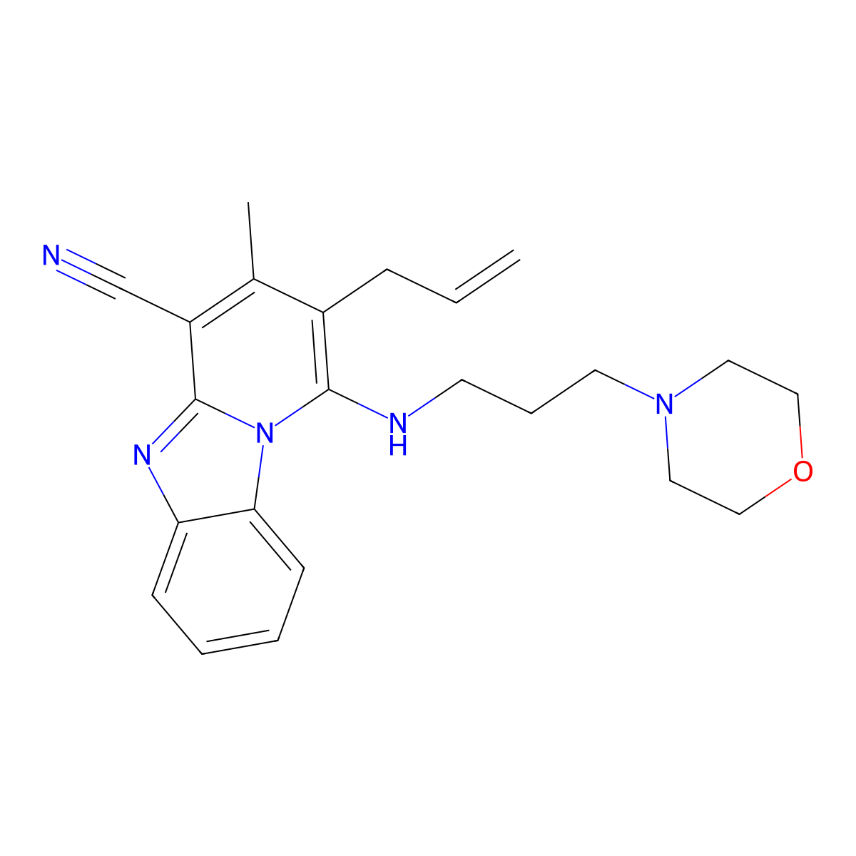 2-Allyl-3-methyl-1-{[3-(4-morpholinyl)propyl]amino}pyrido[1,2-A]benzimidazole-4-carbonitrile molecular structure, CAS 612037-66-8