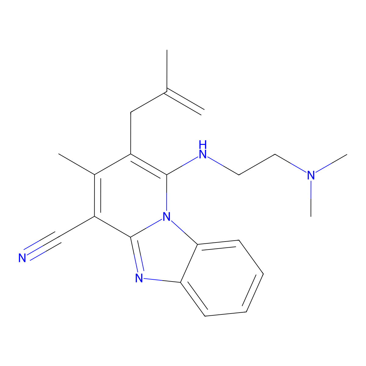 1-((2-(Dimethylamino)ethyl)amino)-3-methyl-2-(2-methylallyl)benzo[4,5]imidazo[1,2-a]pyridine-4-carbonitrile molecular structure, CAS 612037-77-1