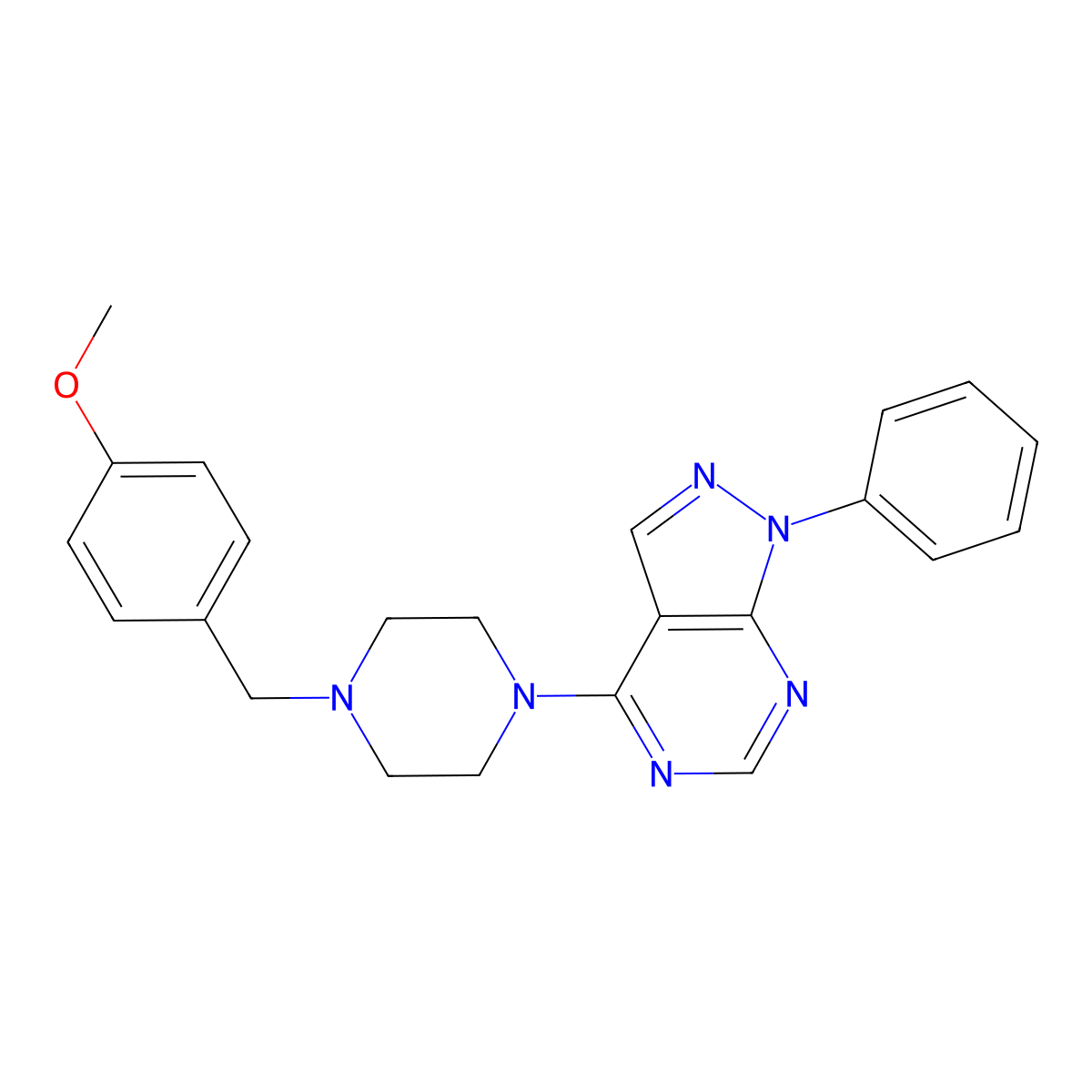 4-[4-(4-methoxybenzyl)-1-piperazinyl]-1-phenyl-1H-pyrazolo[3,4-d]pyrimidine molecular structure, CAS 612038-02-5