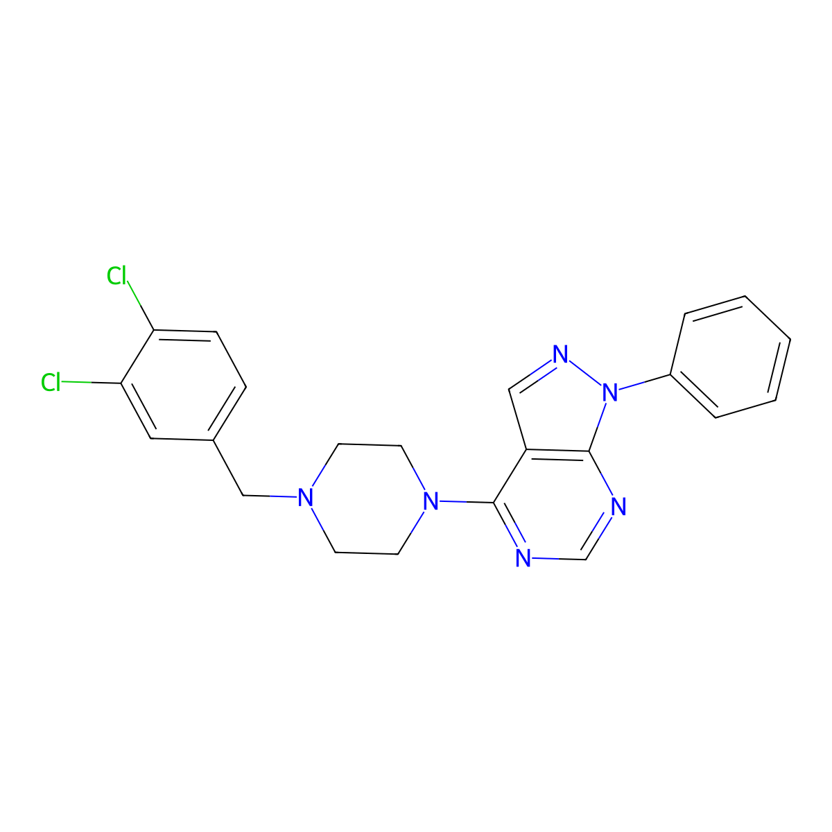 4-(4-(3,4-dichlorobenzyl)piperazin-1-yl)-1-phenyl-1H-pyrazolo[3,4-d]pyrimidine molecular structure, CAS 612038-03-6