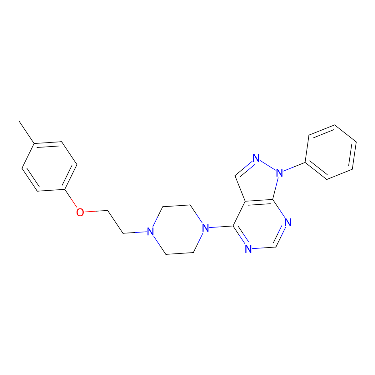 4-{4-[2-(4-methylphenoxy)ethyl]piperazin-1-yl}-1-phenyl-1H-pyrazolo[3,4-d]pyrimidine molecular structure, CAS 612038-05-8