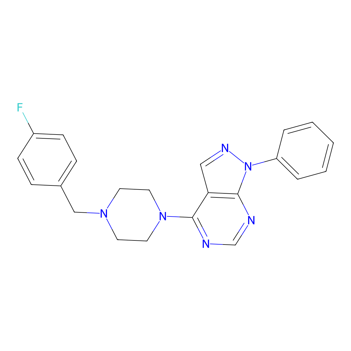 4-[4-(4-fluorobenzyl)piperazin-1-yl]-1-phenyl-1H-pyrazolo[3,4-d]pyrimidine molecular structure, CAS 612038-12-7