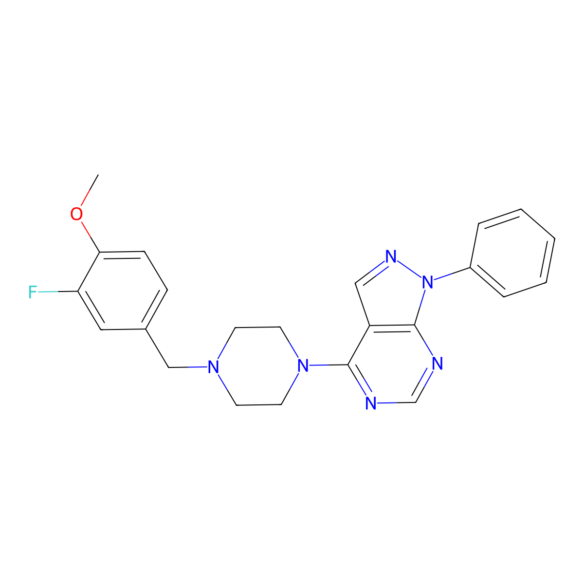 4-[4-(3-fluoro-4-methoxybenzyl)piperazin-1-yl]-1-phenyl-1H-pyrazolo[3,4-d]pyrimidine molecular structure, CAS 612038-13-8