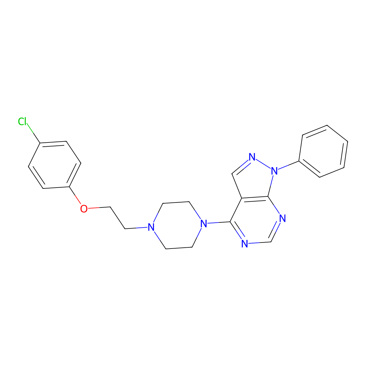 4-{4-[2-(4-chlorophenoxy)ethyl]-1-piperazinyl}-1-phenyl-1H-pyrazolo[3,4-d]pyrimidine molecular structure, CAS 612038-15-0