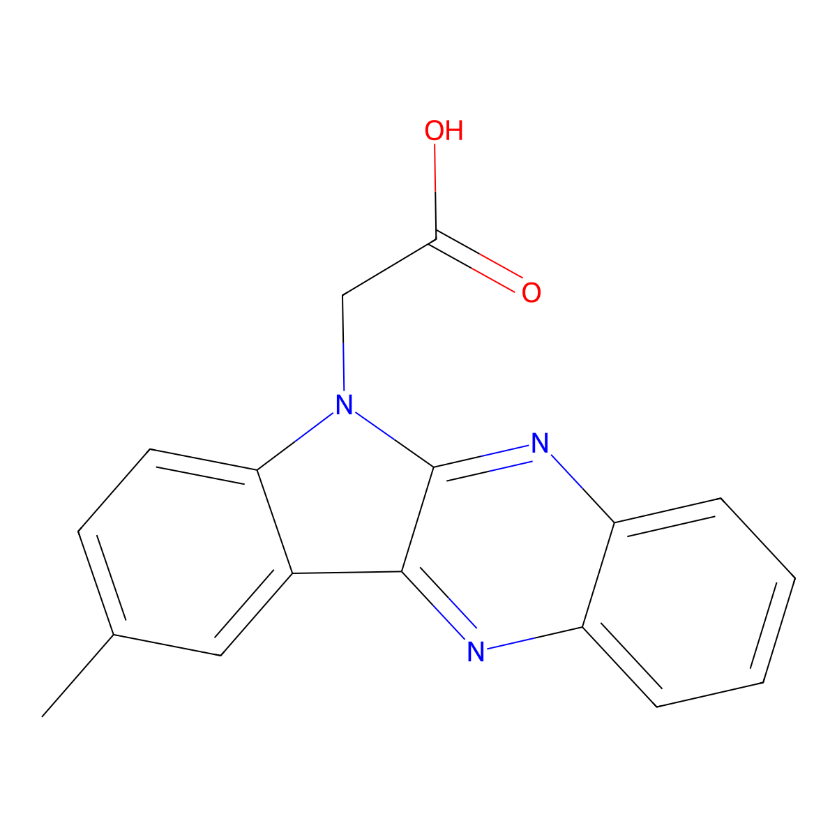 (9-Methyl-indolo[2,3-b]quinoxalin-6-yl)-acetic acid molecular structure, CAS 612041-05-1