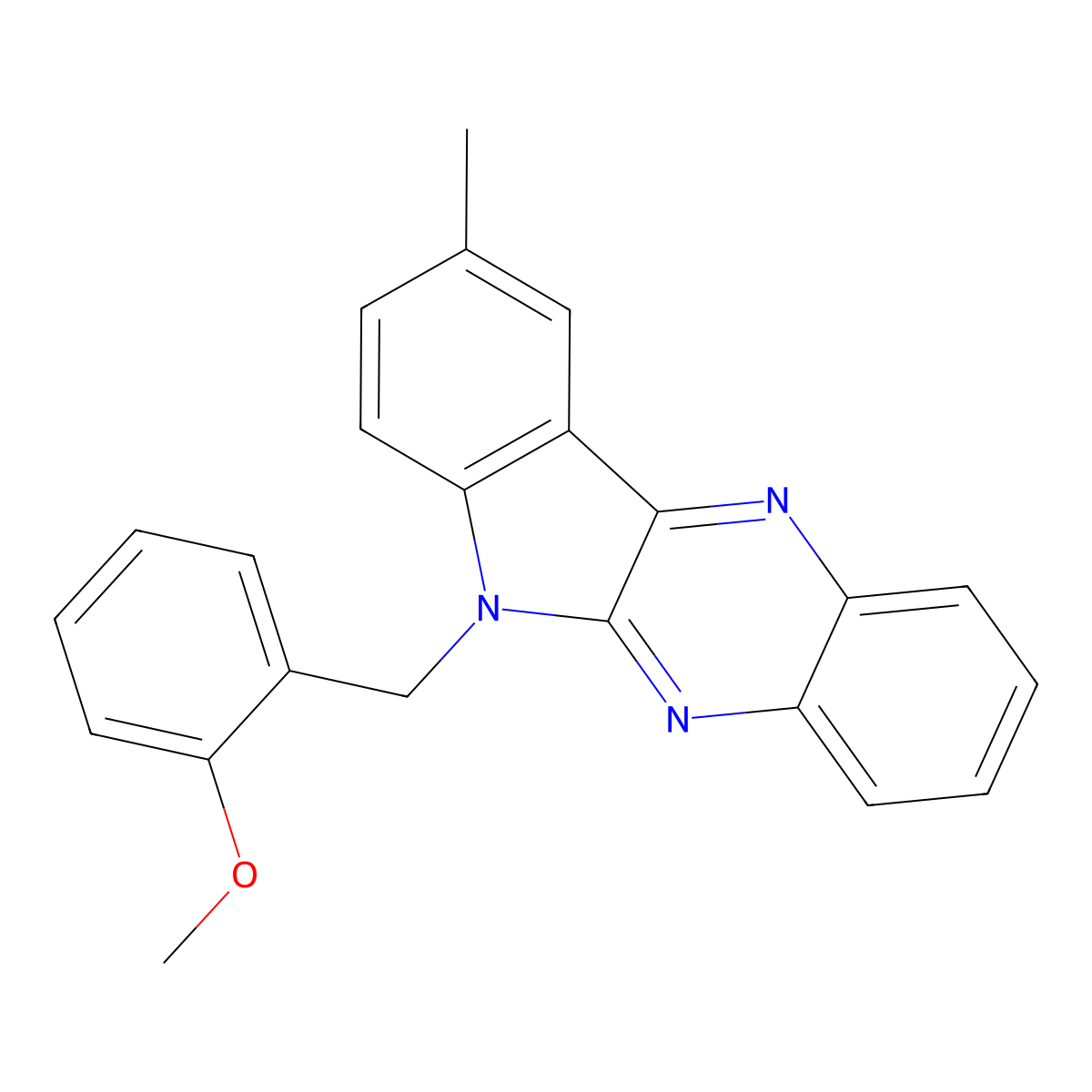 6-(2-methoxybenzyl)-9-methyl-6H-indolo[2,3-b]quinoxaline molecular structure, CAS 612041-16-4