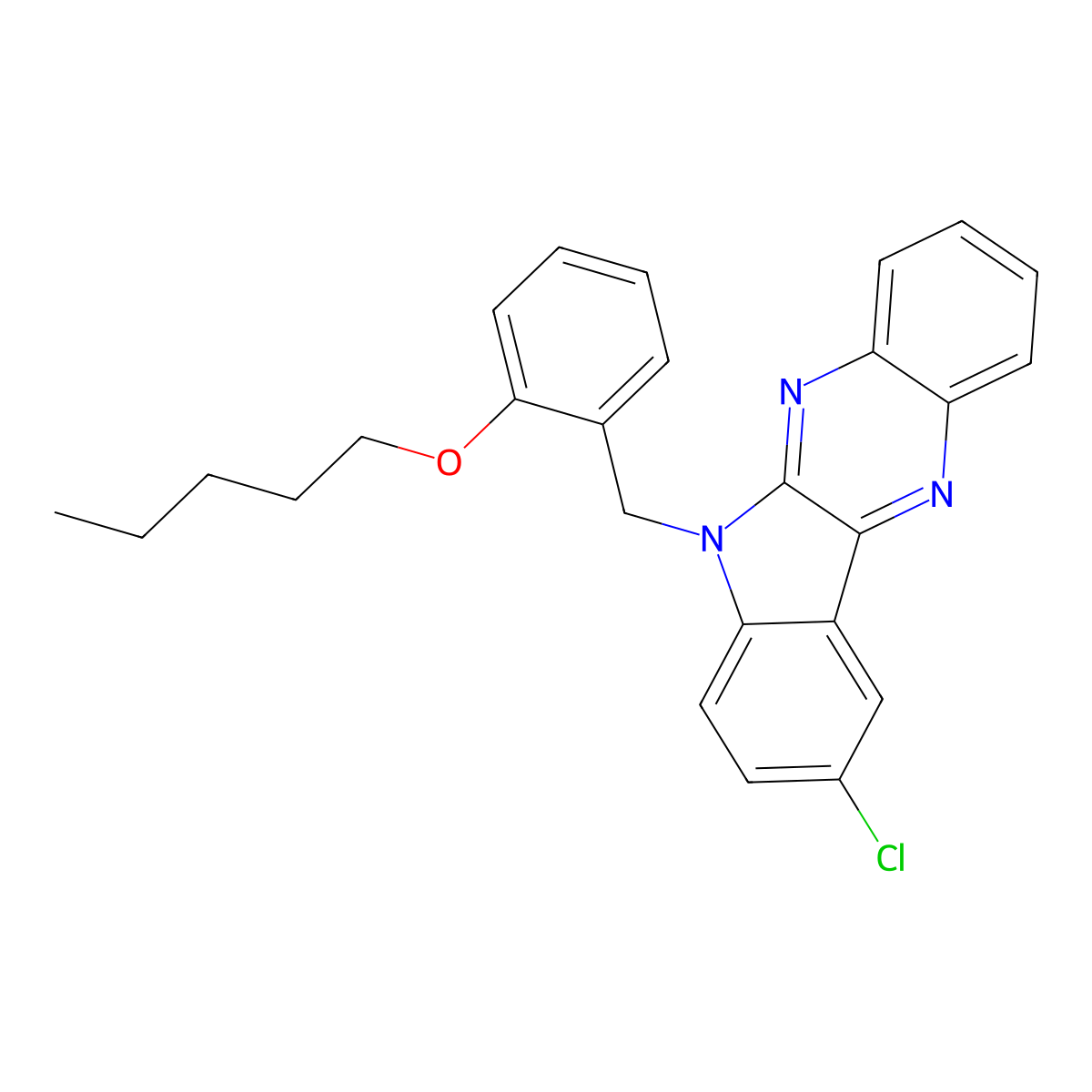 9-chloro-6-[2-(pentyloxy)benzyl]-6H-indolo[2,3-b]quinoxaline molecular structure, CAS 612041-27-7