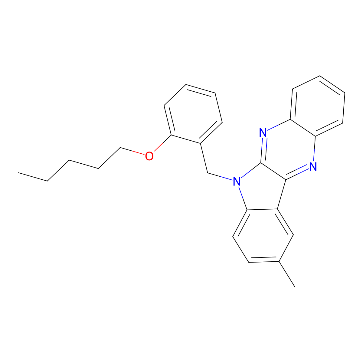 9-methyl-6-[2-(pentyloxy)benzyl]-6H-indolo[2,3-b]quinoxaline molecular structure, CAS 612041-46-0