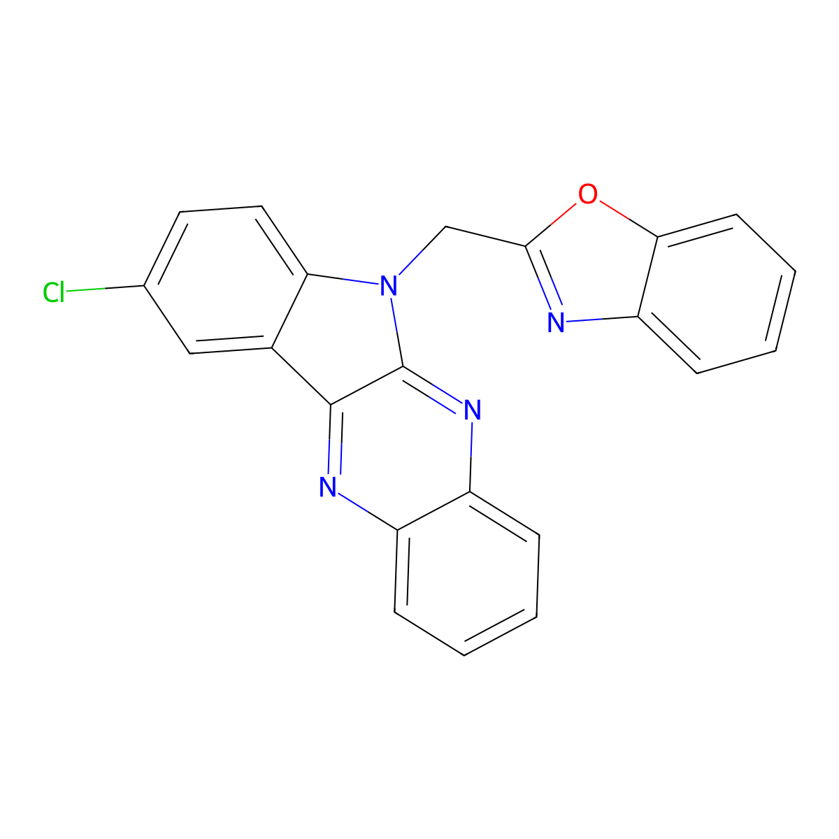 2-[(2-Chloroindolo[2,3-b]quinoxalin-5-yl)methyl]benzoxazole molecular structure, CAS 612041-49-3