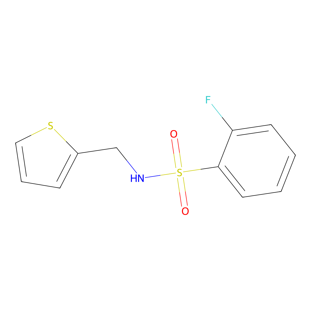 2-fluoro-N-(thiophen-2-ylmethyl)benzenesulfonamide molecular structure, CAS 612041-64-2