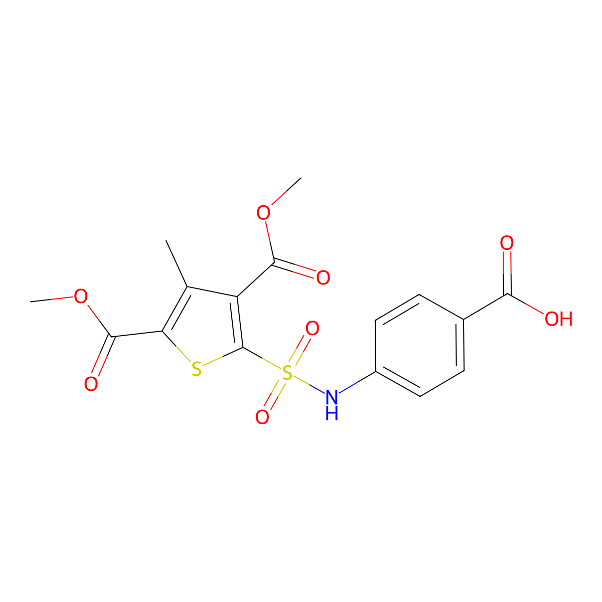 4-(3,5-Bis(methoxycarbonyl)-4-methylthiophene-2-sulfonamido)benzoic acid molecular structure, CAS 612043-73-9