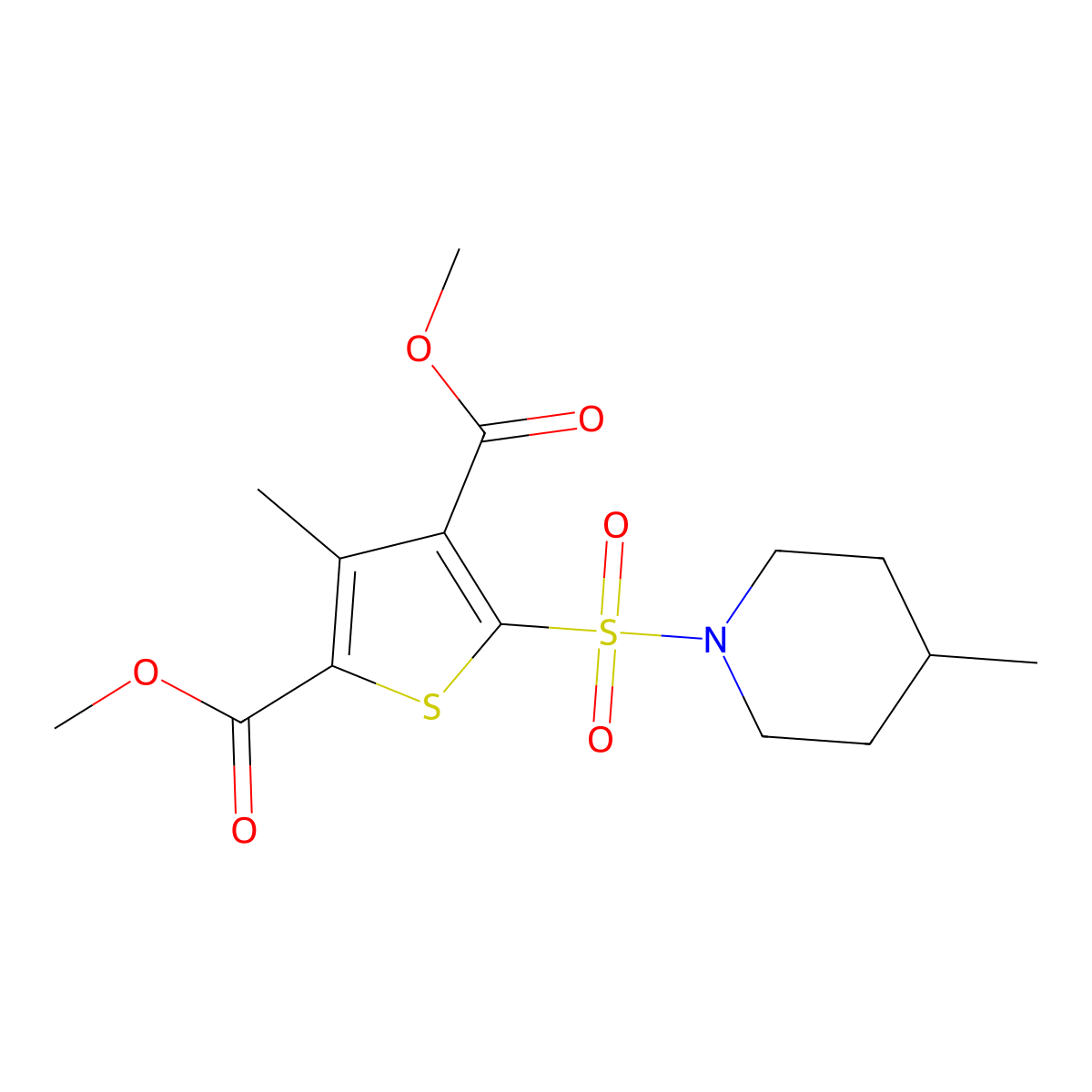 Dimethyl 3-methyl-5-[(4-methylpiperidin-1-yl)sulfonyl]thiophene-2,4-dicarboxylate molecular structure, CAS 612043-95-5