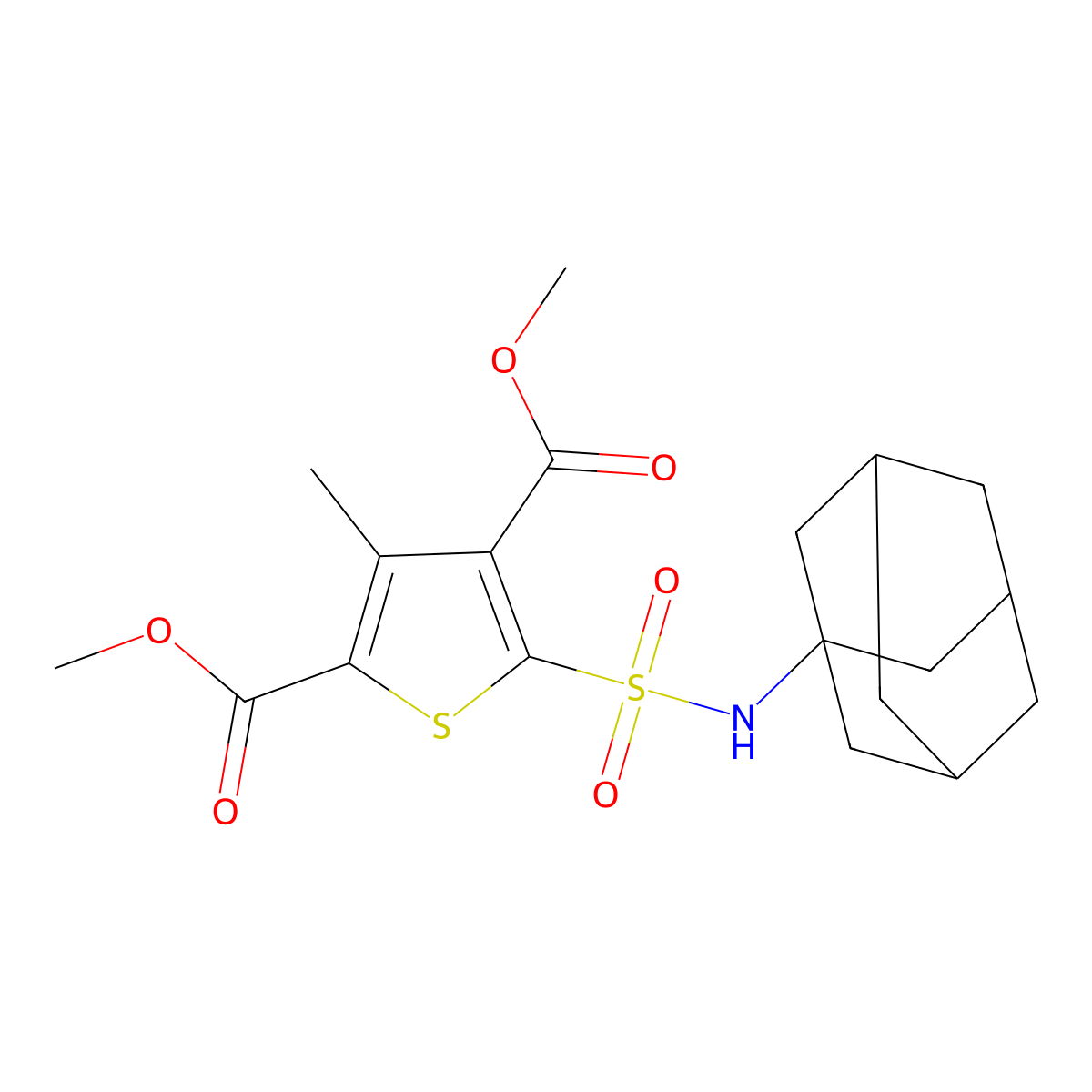 Dimethyl 5-(1-adamantylsulfamoyl)-3-methylthiophene-2,4-dicarboxylate molecular structure, CAS 612044-82-3