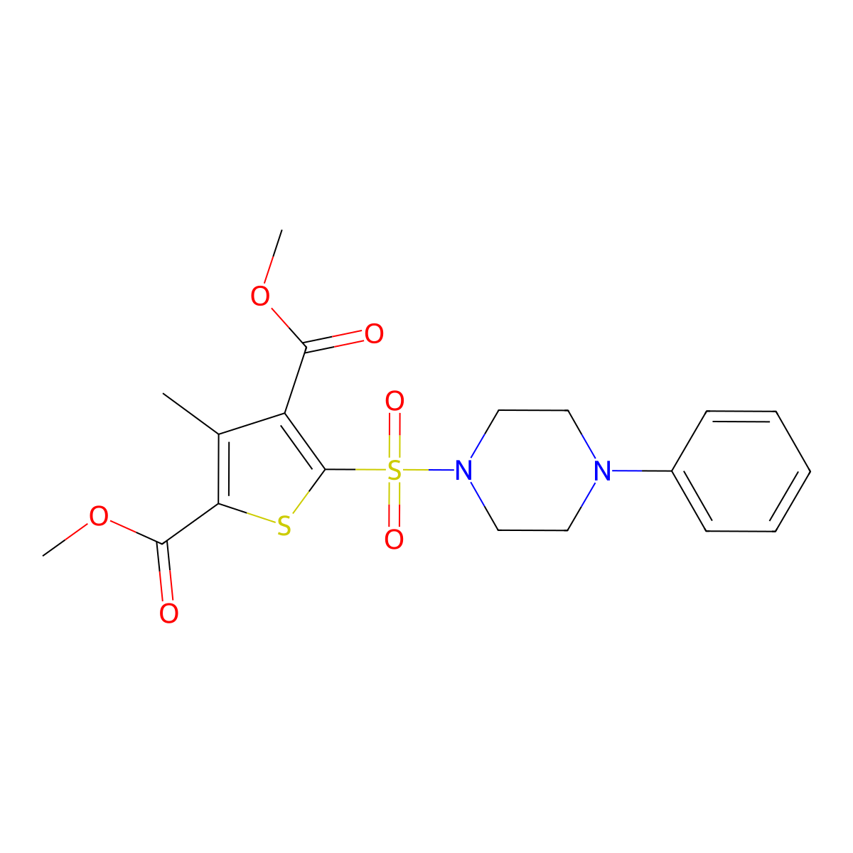 Dimethyl 3-methyl-5-(4-phenylpiperazin-1-yl)sulfonylthiophene-2,4-dicarboxylate molecular structure, CAS 612044-97-0