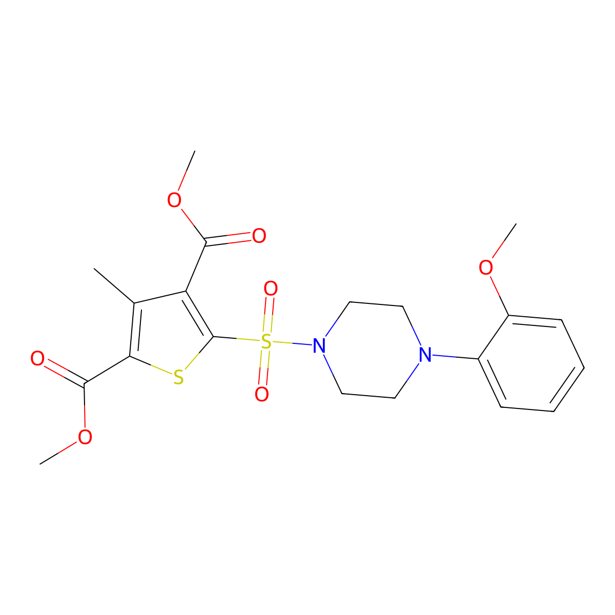 Dimethyl 5-((4-(2-methoxyphenyl)piperazin-1-yl)sulfonyl)-3-methylthiophene-2,4-dicarboxylate molecular structure, CAS 612044-99-2