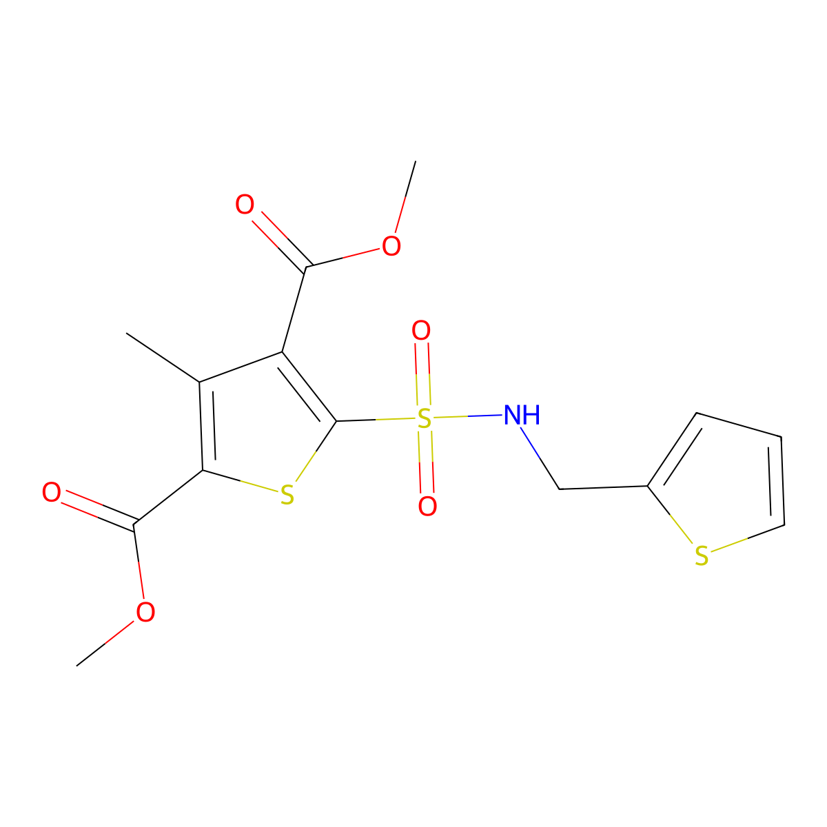 Dimethyl 3-methyl-5-{[(2-thienylmethyl)amino]sulfonyl}-2,4-thiophenedicarboxylate molecular structure, CAS 612045-17-7