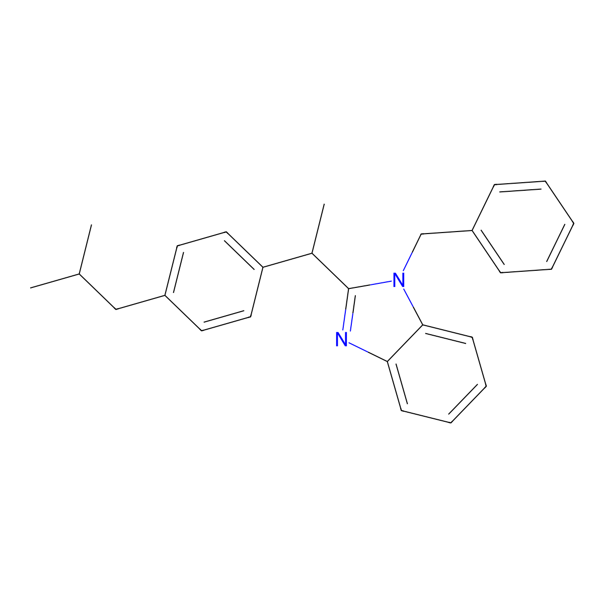 1-benzyl-2-{1-[4-(2-methylpropyl)phenyl]ethyl}-1H-1,3-benzodiazole molecular structure, CAS 612046-17-0