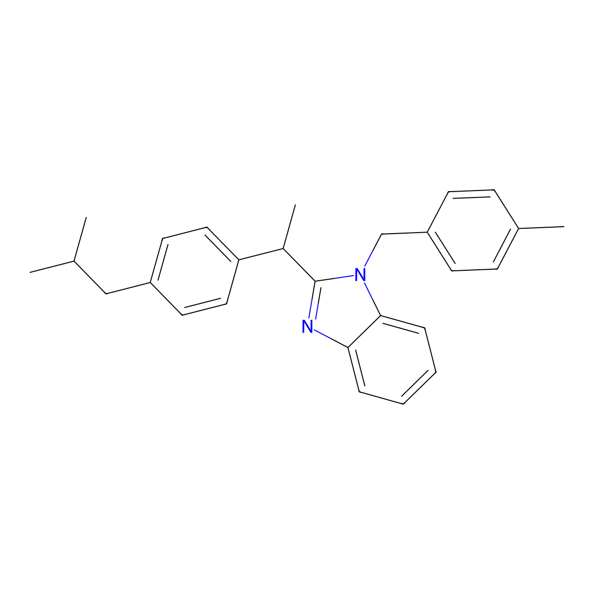 1-[(4-Methylphenyl)methyl]-2-{[4-(2-methylpropyl)phenyl]ethyl}benzimidazole molecular structure, CAS 612046-18-1