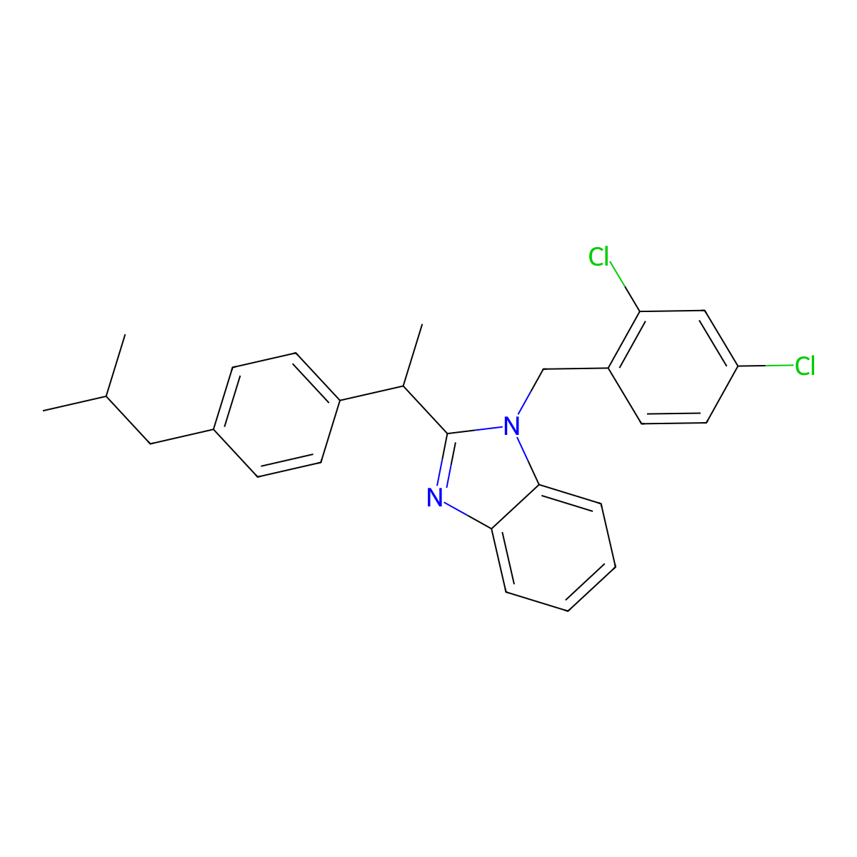 1-(2,4-dichlorobenzyl)-2-{1-[4-(2-methylpropyl)phenyl]ethyl}-1H-benzimidazole molecular structure, CAS 612046-19-2