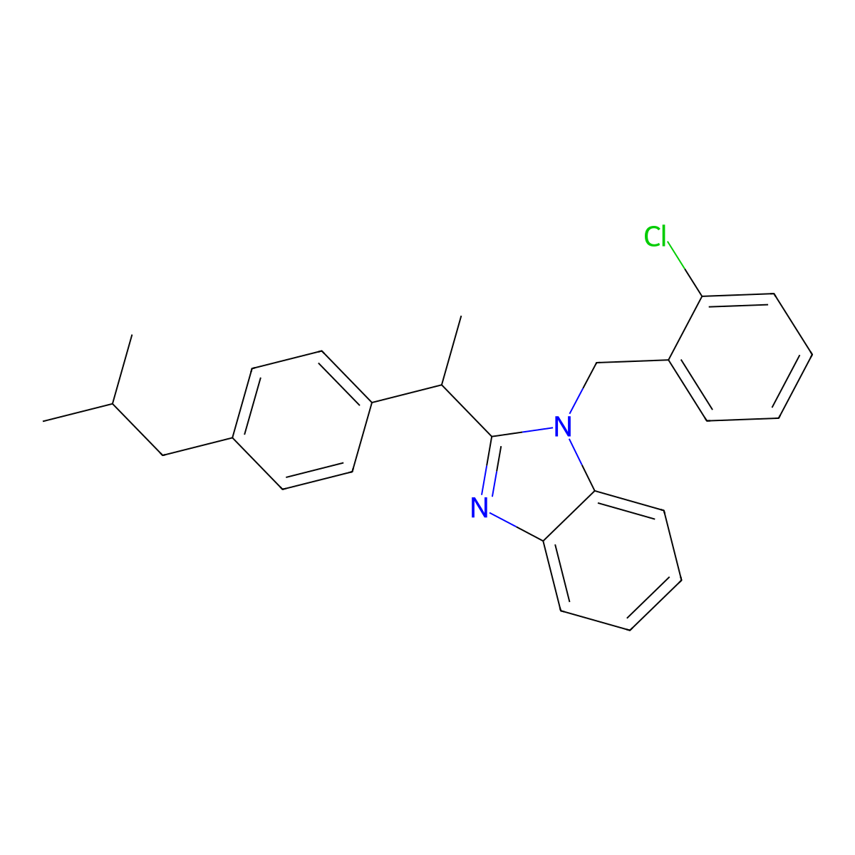 1-(2-chlorobenzyl)-2-(1-(4-isobutylphenyl)ethyl)-1H-benzimidazole molecular structure, CAS 612046-20-5