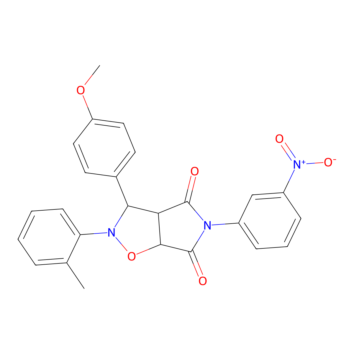 3-(4-methoxyphenyl)-5-(3-nitrophenyl)-2-(o-tolyl)dihydro-2H-pyrrolo[3,4-d]isoxazole-4,6(5H,6aH)-dione molecular structure, CAS 612046-46-5