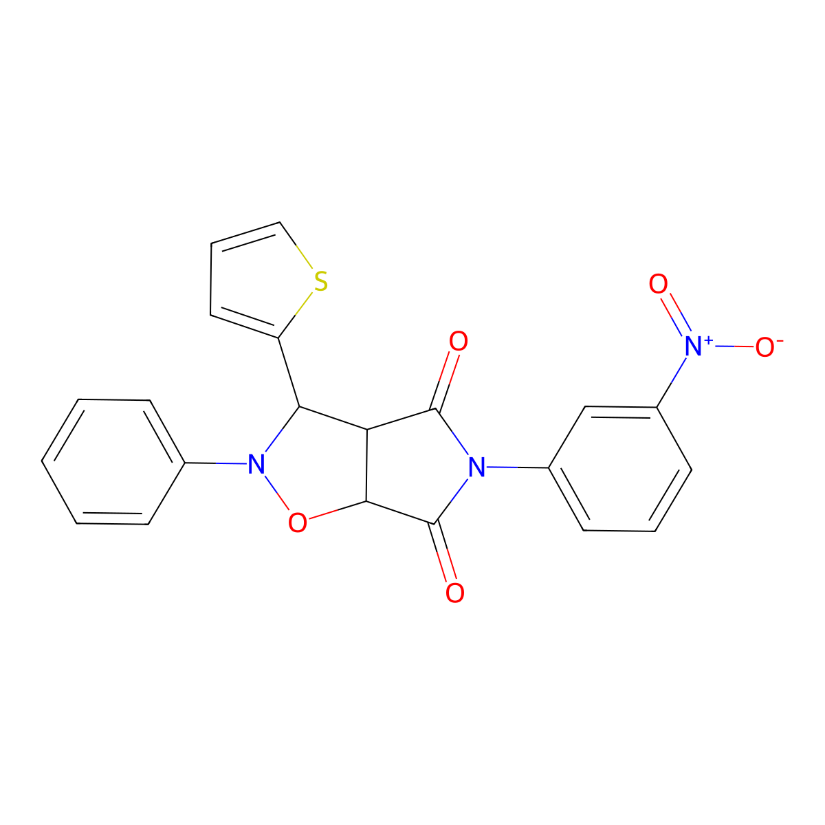 5-(3-nitrophenyl)-2-phenyl-3-(thiophen-2-yl)dihydro-2H-pyrrolo[3,4-d]isoxazole-4,6(5H,6aH)-dione molecular structure, CAS 612046-48-7