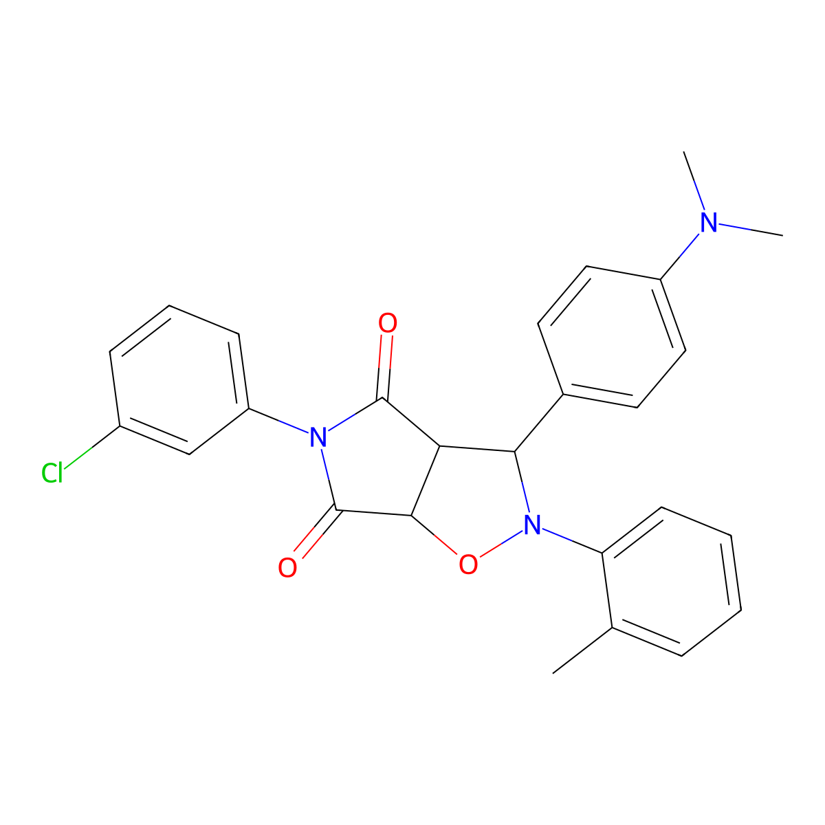 5-(3-chlorophenyl)-3-(4-(dimethylamino)phenyl)-2-(o-tolyl)dihydro-2H-pyrrolo[3,4-d]isoxazole-4,6(5H,6aH)-dione molecular structure, CAS 612046-50-1