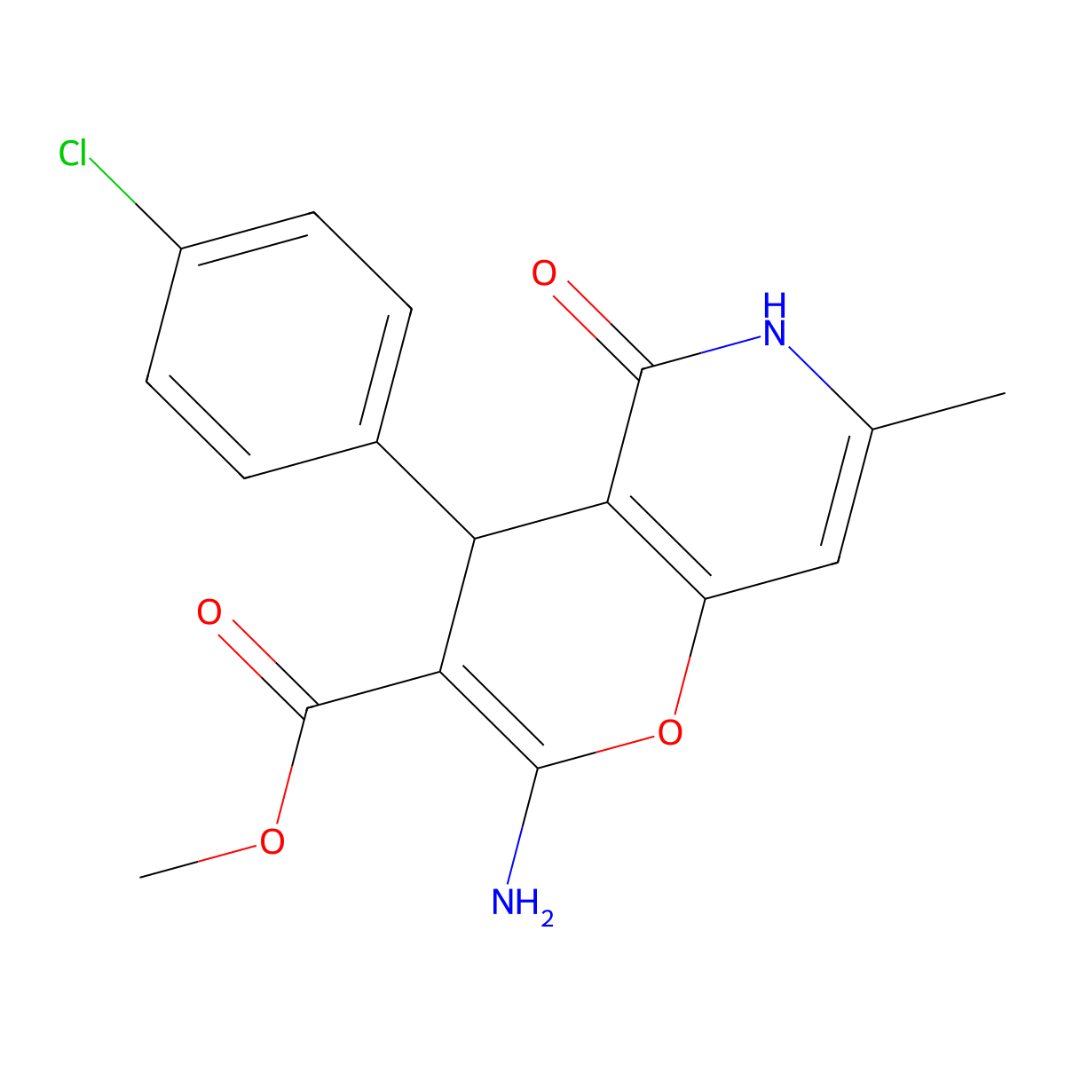 methyl 2-amino-4-(4-chlorophenyl)-7-methyl-5-oxo-5,6-dihydro-4H-pyrano[3,2-c]pyridine-3-carboxylate molecular structure, CAS 612049-03-3