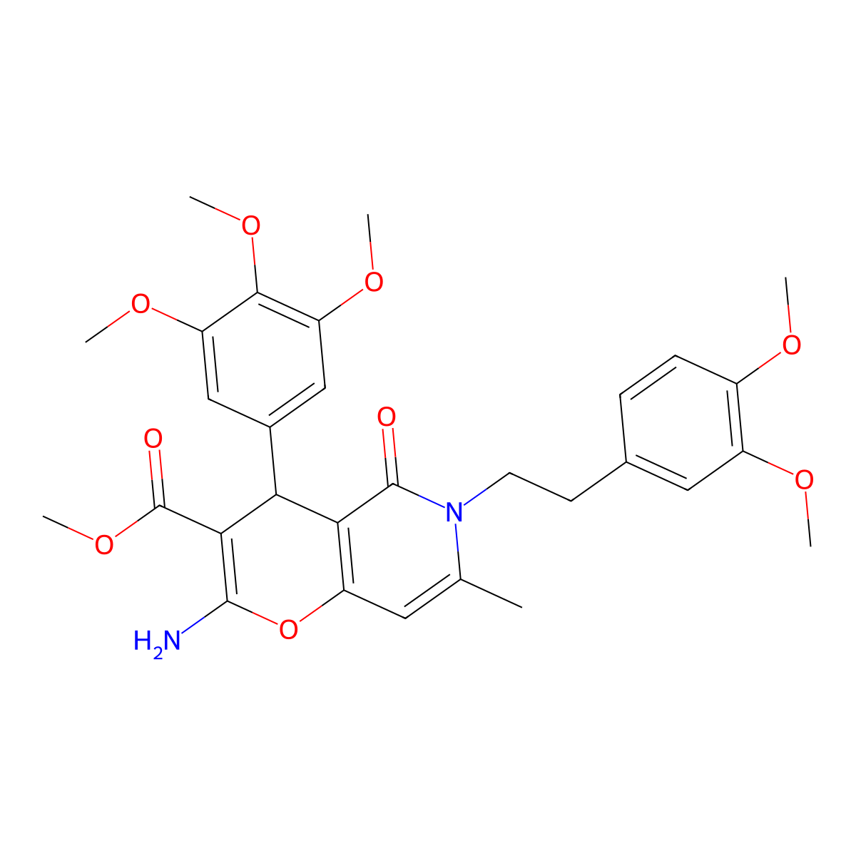 methyl 2-amino-6-(3,4-dimethoxyphenethyl)-7-methyl-5-oxo-4-(3,4,5-trimethoxyphenyl)-5,6-dihydro-4H-pyrano[3,2-c]pyridine-3-carboxylate molecular structure, CAS 612049-14-6