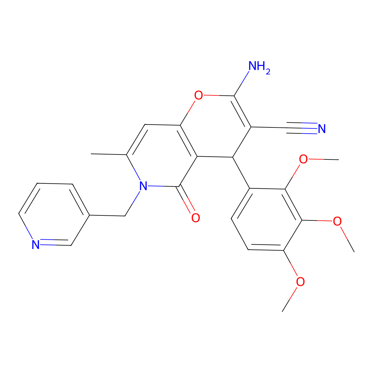 2-amino-7-methyl-5-oxo-6-(pyridin-3-ylmethyl)-4-(2,3,4-trimethoxyphenyl)-4H-pyrano[3,2-c]pyridine-3-carbonitrile molecular structure, CAS 612049-15-7