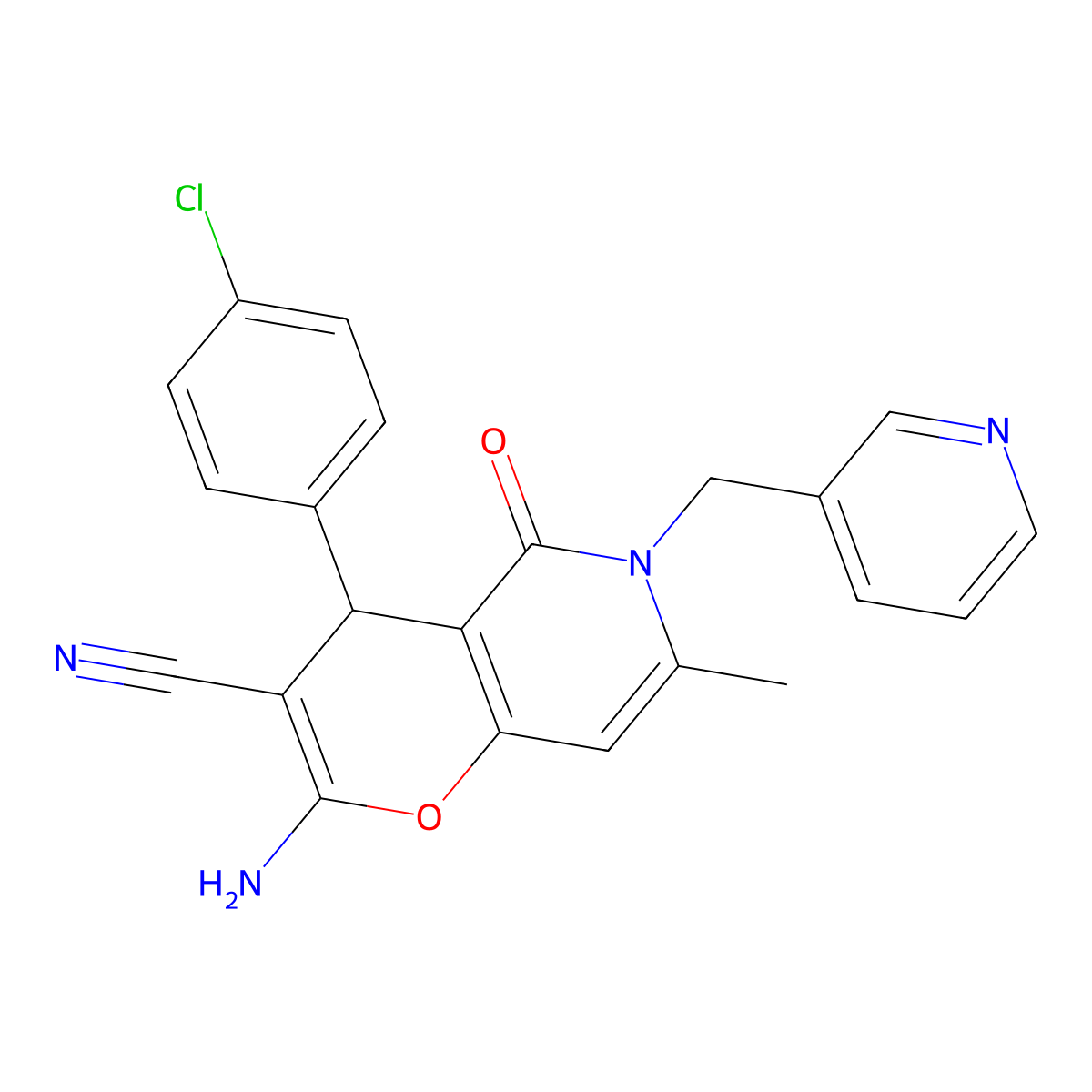 2-amino-4-(4-chlorophenyl)-7-methyl-5-oxo-6-(pyridin-3-ylmethyl)-4H-pyrano[3,2-c]pyridine-3-carbonitrile molecular structure, CAS 612049-23-7